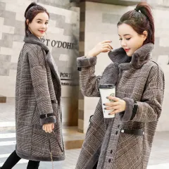 Plaid thickened mid-length faux lamb woolen coat - Photo Colour - View 1