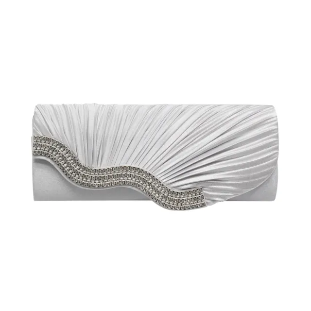 Rhinestone pleated clutch Silver - Shop at LoveMi