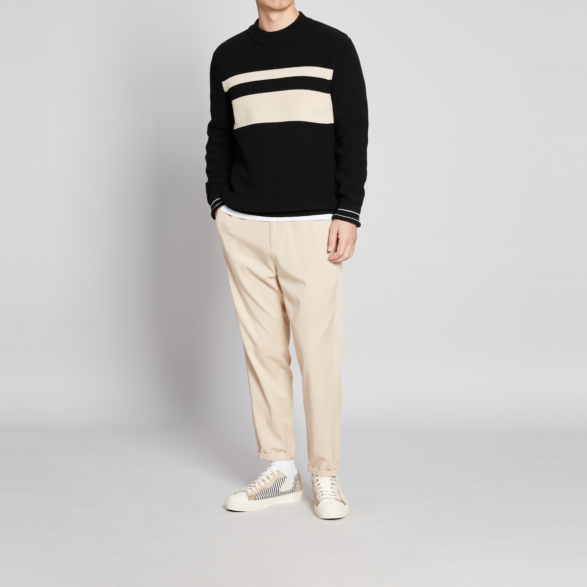 Men's Round neck Casual Striped Contrast Sweater