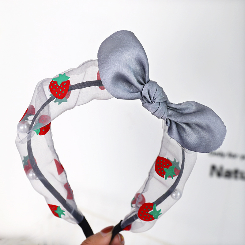 Printed Fruit Strawberry Headband Cute Bow Headband Grey - Shop at LoveMi