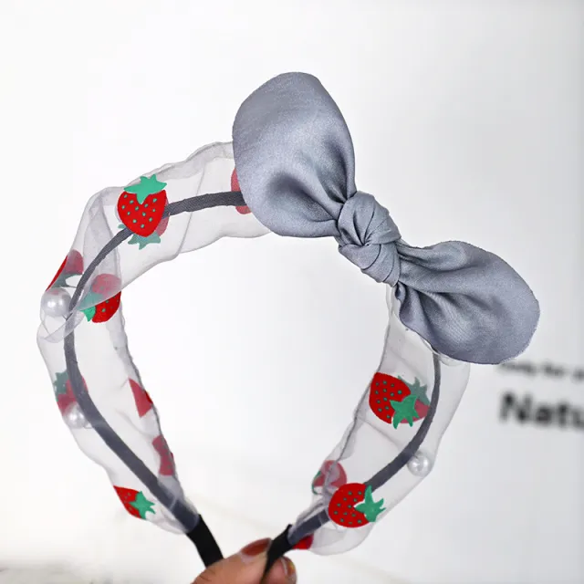 Printed Fruit Strawberry Headband Cute Bow Headband Grey - Shop at LoveMi