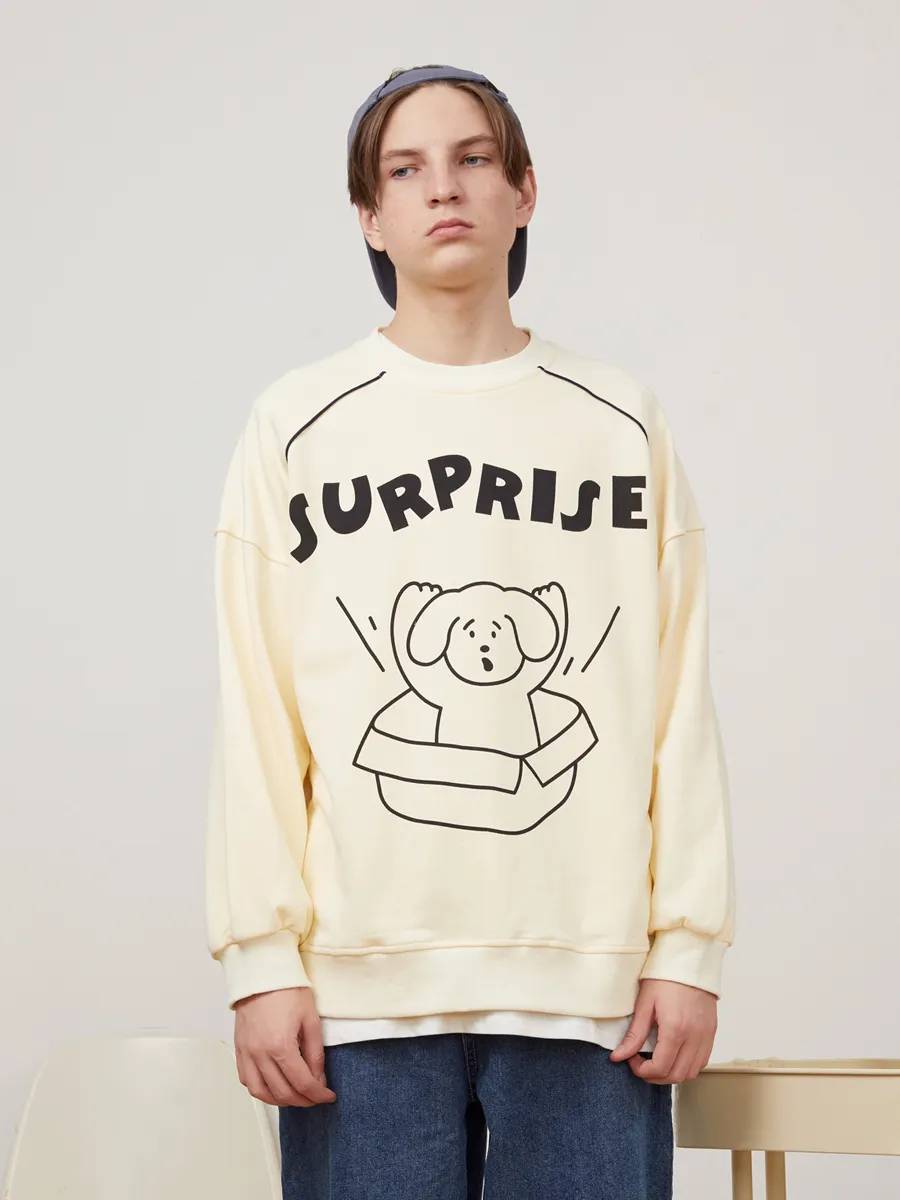 Doggy pattern crew neck top - Beige