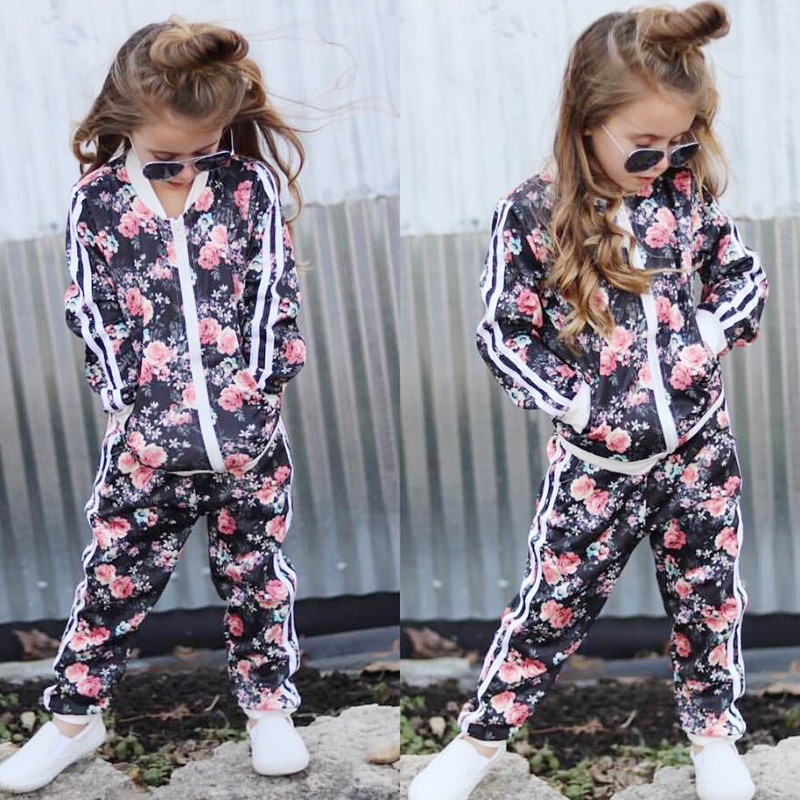 Children's rose flower leisure suit