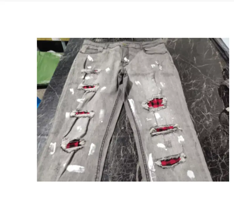 European and American Ripped Side Print Jeans