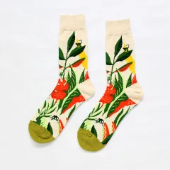 Cotton socks painted with flowers and birds - 152Style-37To44 - View 1