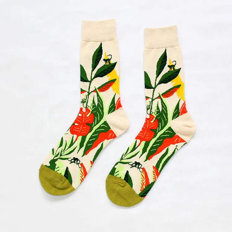 Cotton socks painted with flowers and birds - 152Style-37To44