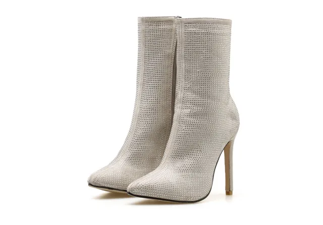 Women's boots pointed rhinestone high heel boots autumn and winter women's shoes Apricot - Shop at LoveMi