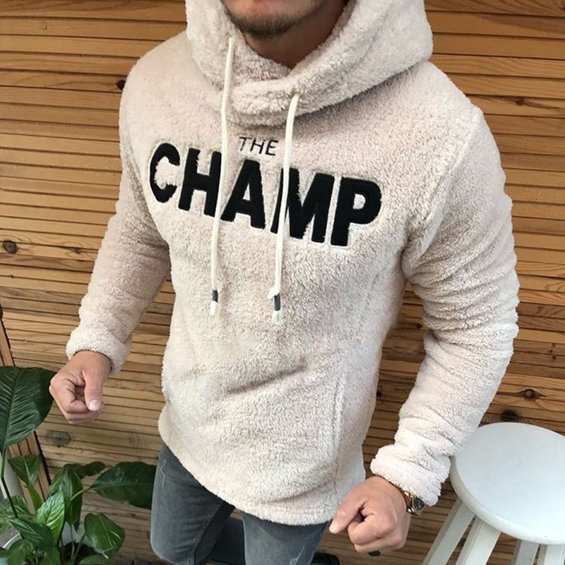 Men's Solid Color Hooded Long Sleeve Plush Sweater