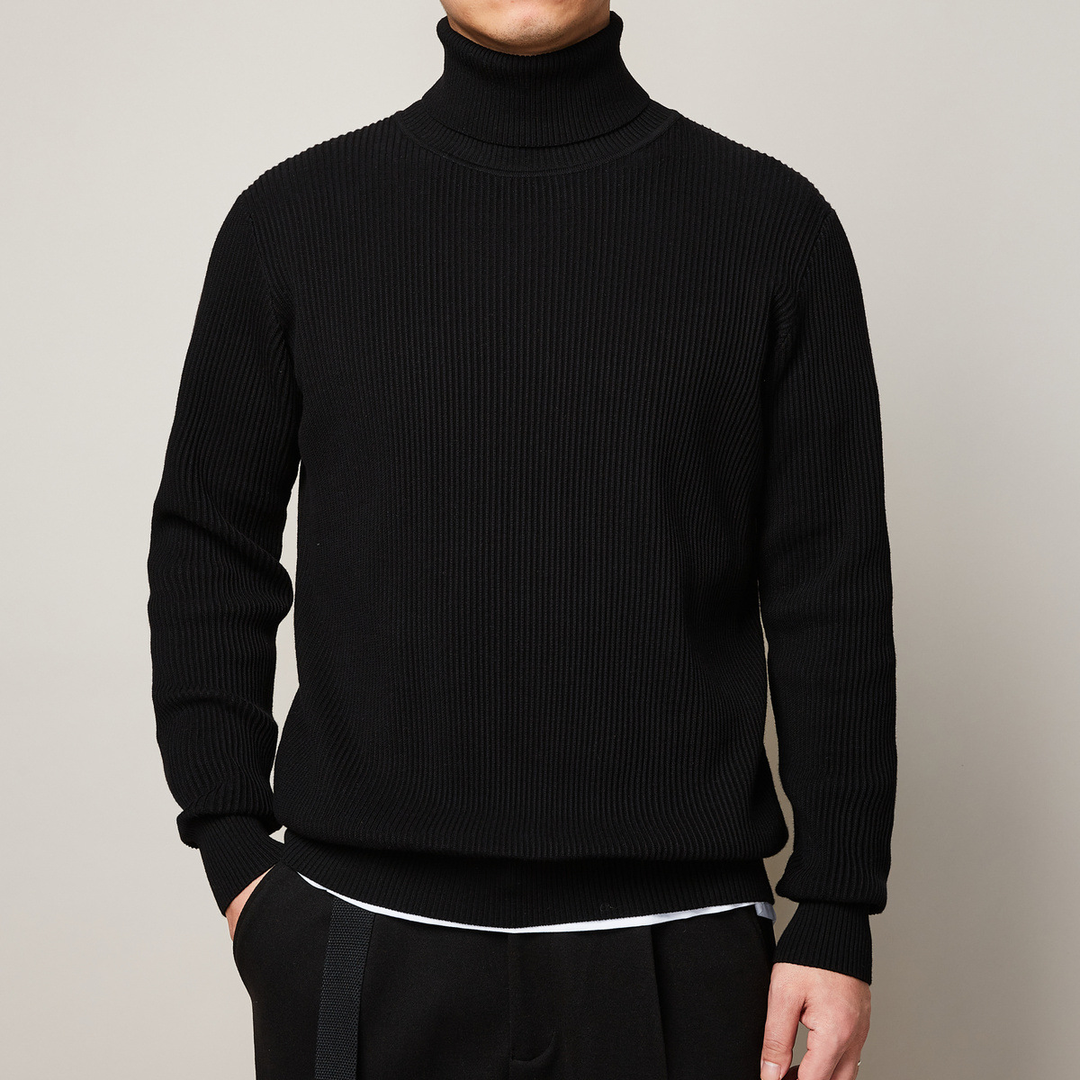 Pure Cotton Turtleneck Base Solid Color Turtleneck Sweater