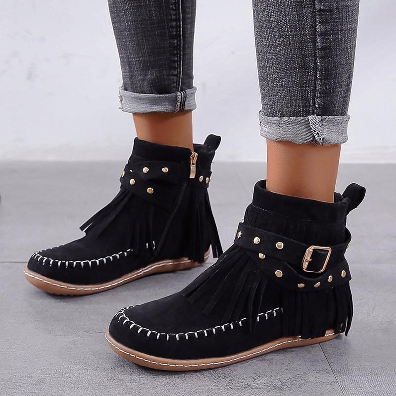 Flat bottomed round head side zipper boots