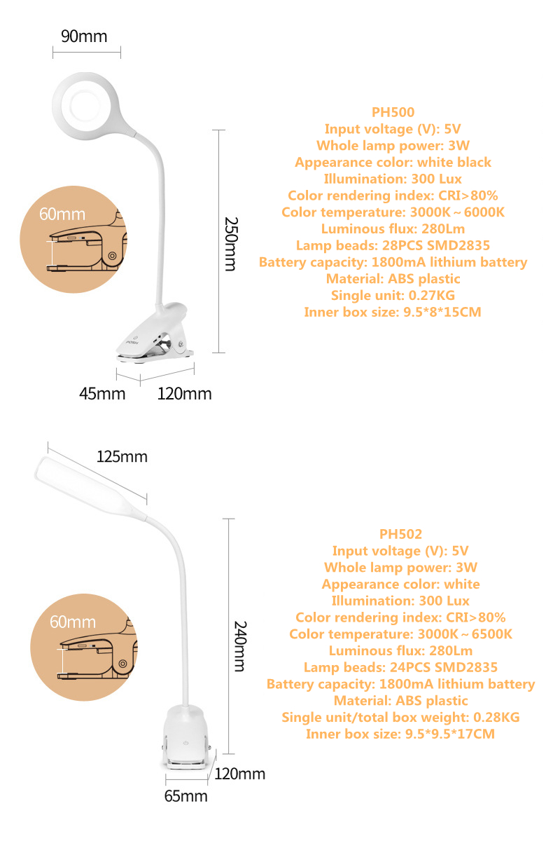 Clip pen holder desk lamp led rechargeable folding desk lamp