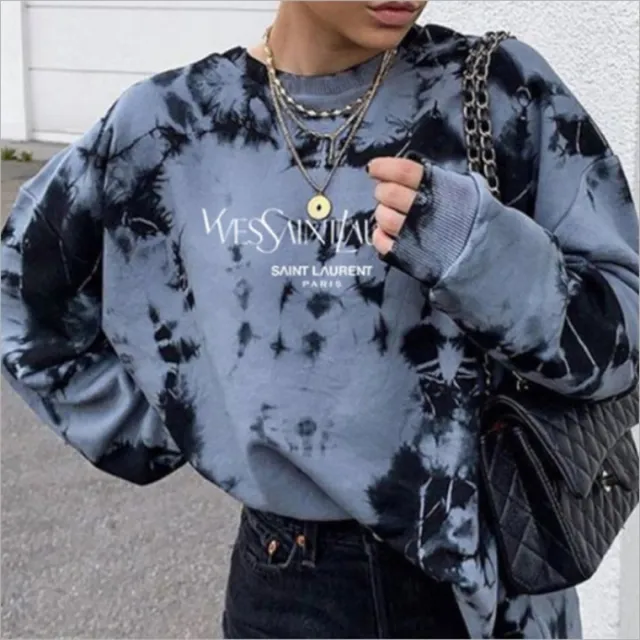 Printed round neck long sleeve T shirt sweatshirt Grey - Shop at LoveMi