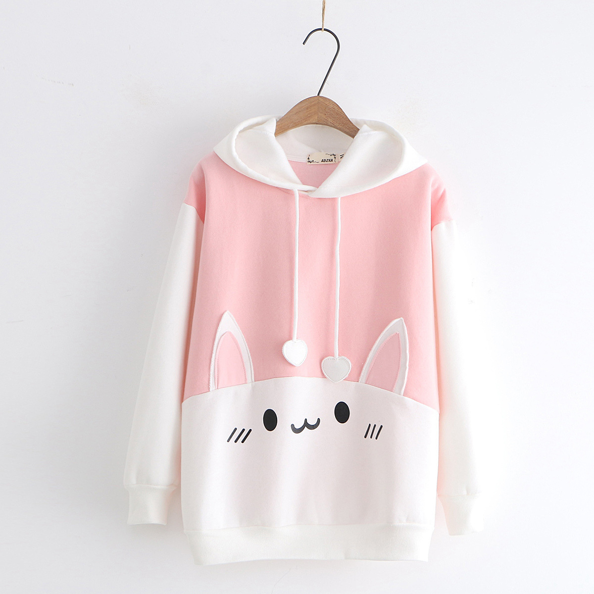 Plush cat print hoodie