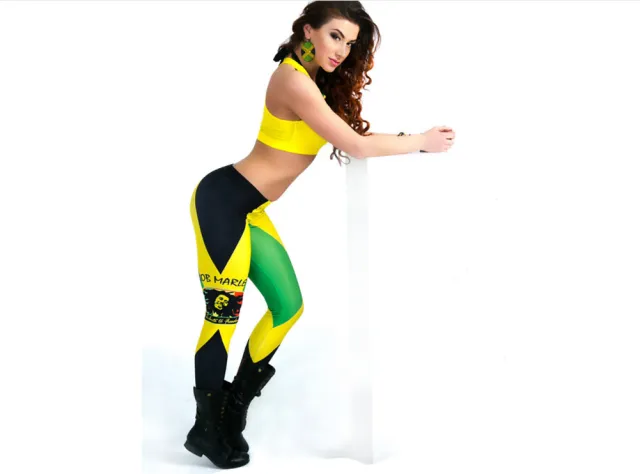 Spring and Autumn Thin Star Digital Printing Jamaica Flag Sexy Leggings 4Xl - Shop at LoveMi