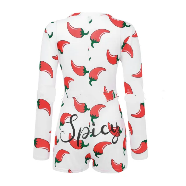 Chili print sexy jumpsuit White - Shop at LoveMi