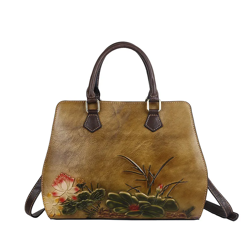 Original first layer cowhide handbags - Yellow