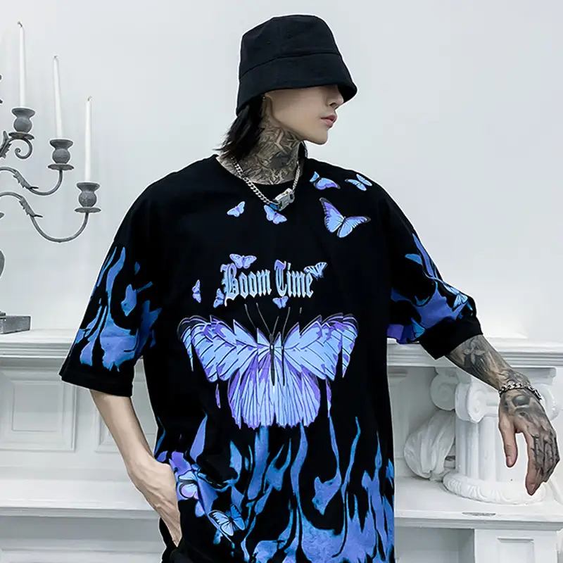 Flame butterfly print half sleeve