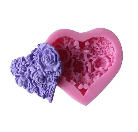 Love heart flowers cake Decorative Silicone Mold - Pink