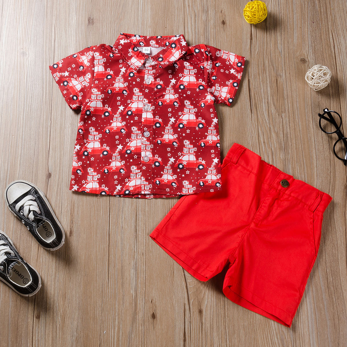Boys Christmas Deer Print Shirt Shorts Set