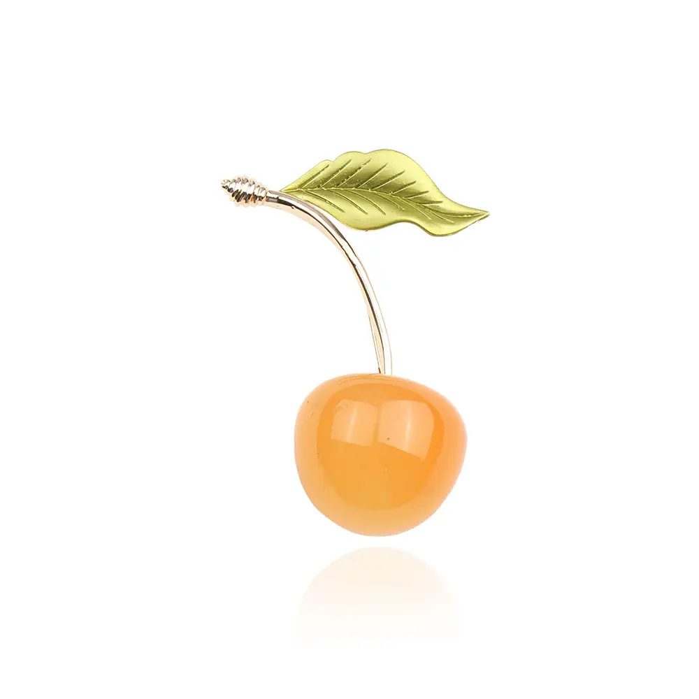 Yellow cherry fruit brooch with drip enamel