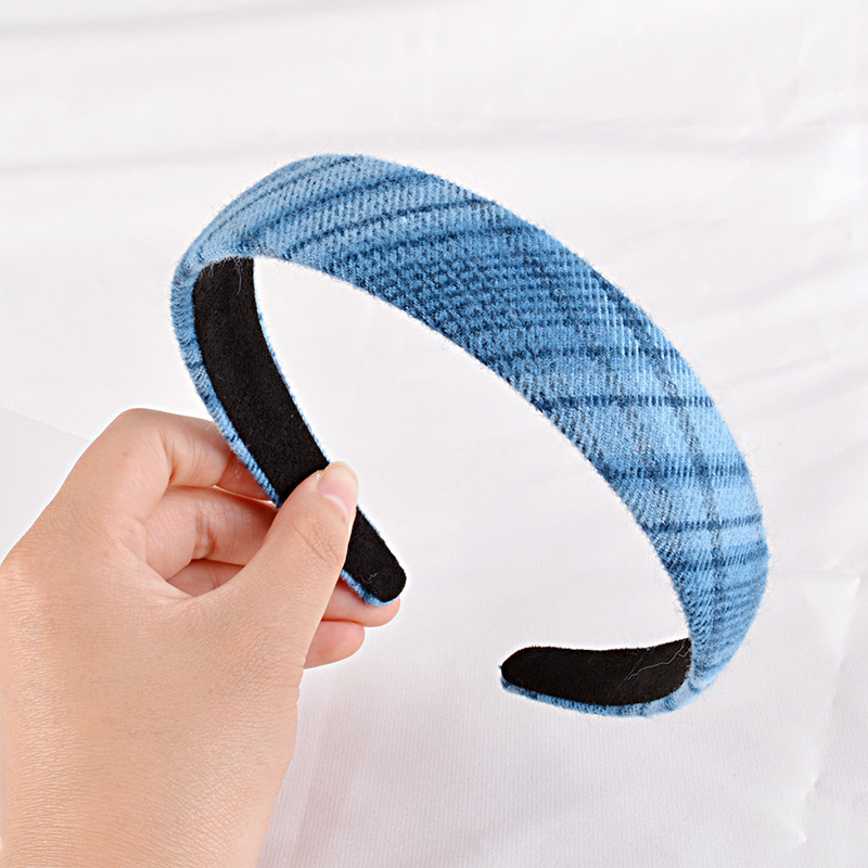Floral Fine Hair Band Set Fabric Printing Headband Blue Flannel Plaid - Shop at LoveMi