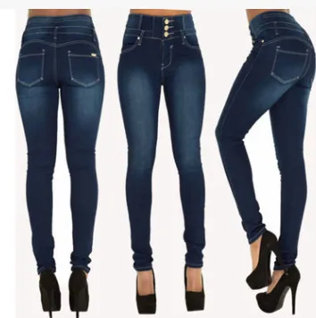 High waist fashion stretch denim pants Royal Blue - Shop at LoveMi