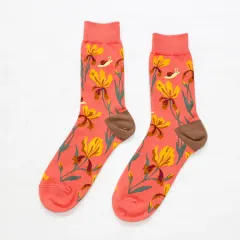 Cotton socks painted with flowers and birds - 154Style-37To44 - View 1