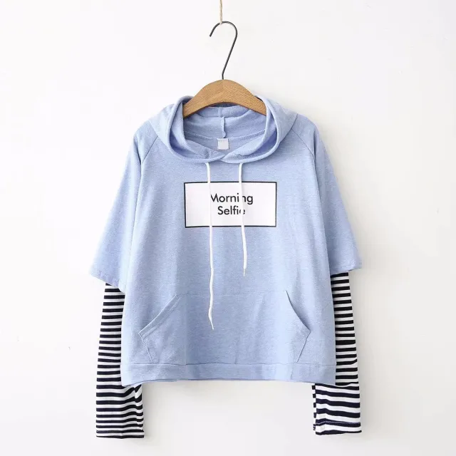 Fake two hooded sweaters Blue - Shop at LoveMi