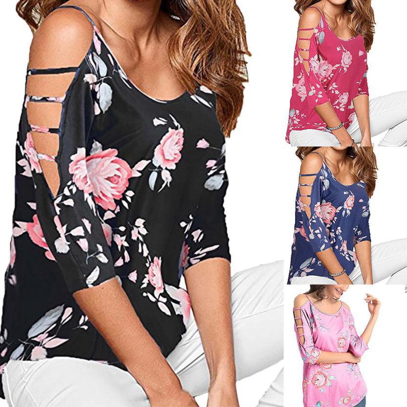 Sling wide loose hollow print T-shirt