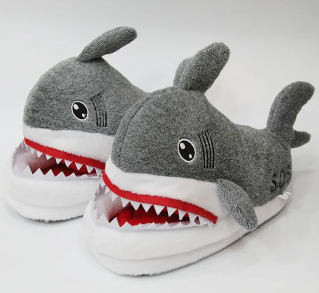 Bag heel plush shark slippers Grey - Shop at LoveMi