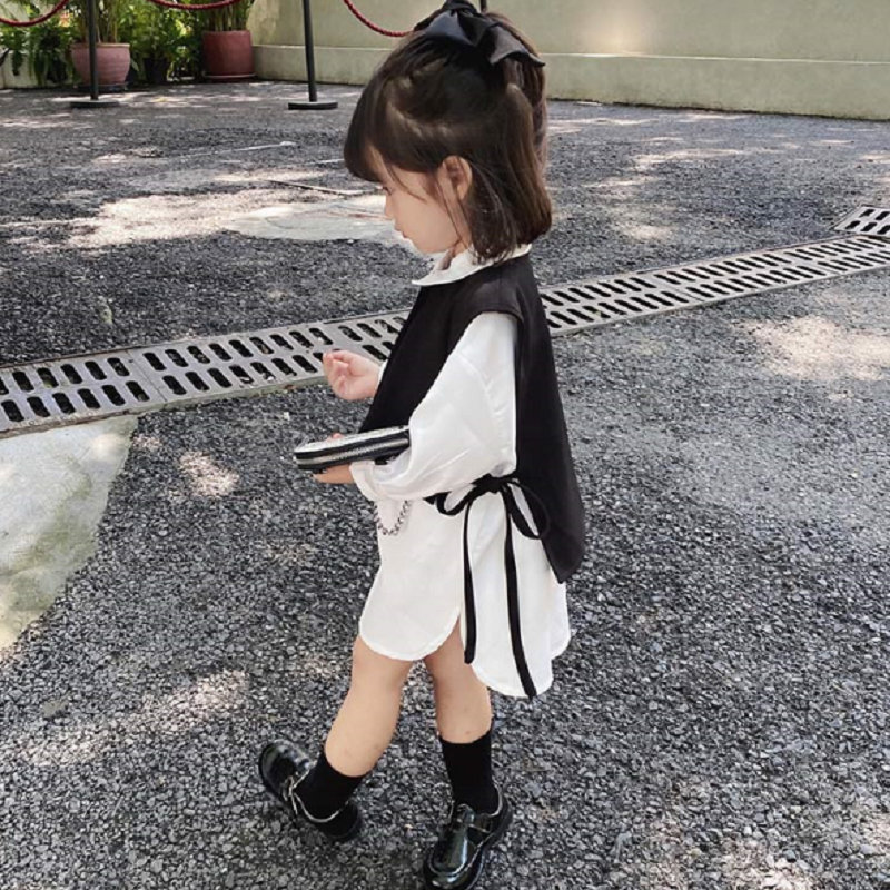 Girls' suit vest and long shirt skirt