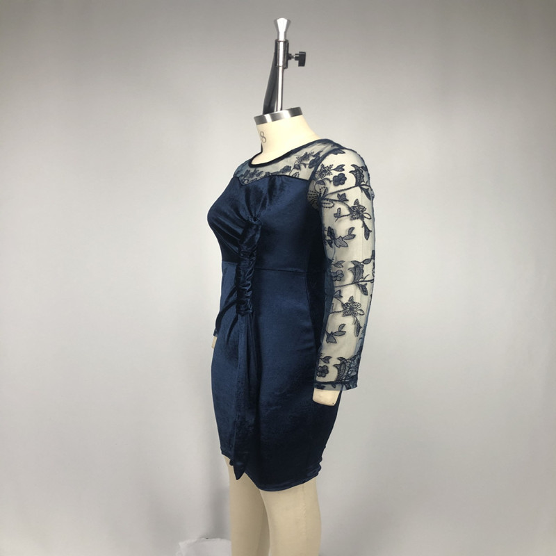 European and American New Women's Long-Sleeved Lace Stitching Slim Fit