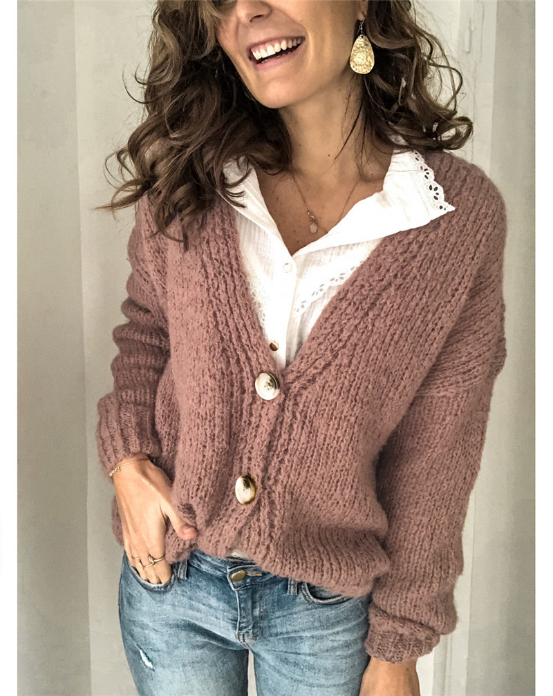Loose Casual Single-breasted Sweater V-neck