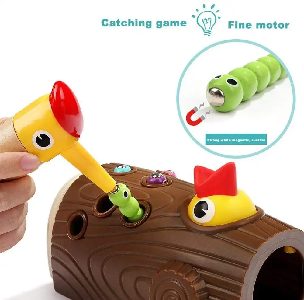 Wooden magnetic fishing game woodpecker