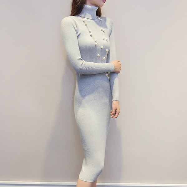 Long Sleeve Solid Color Turtleneck Knitted Sweater