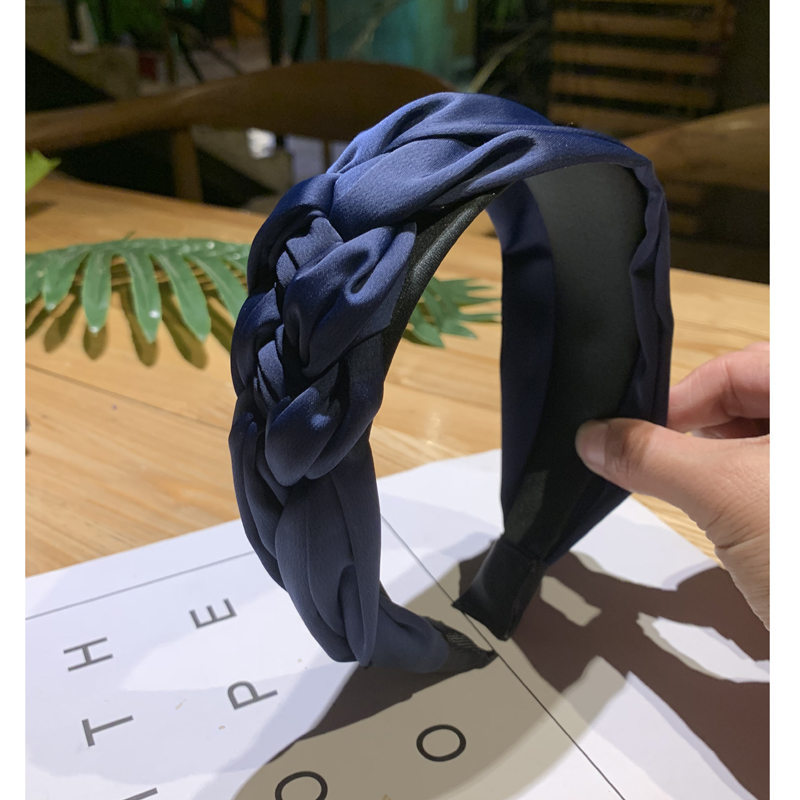 Korean Version of Solid Color Braided Wide brimmed Fabric Headband Blue - Shop at LoveMi