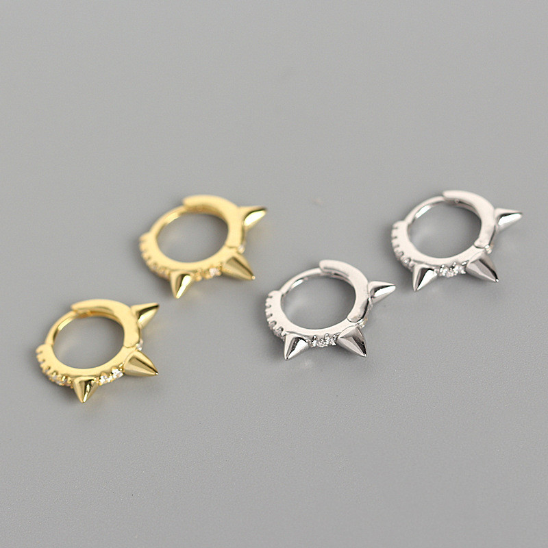 S925 Sterling Silver Earrings Bone Ring Diamond Rivet Silver Earrings