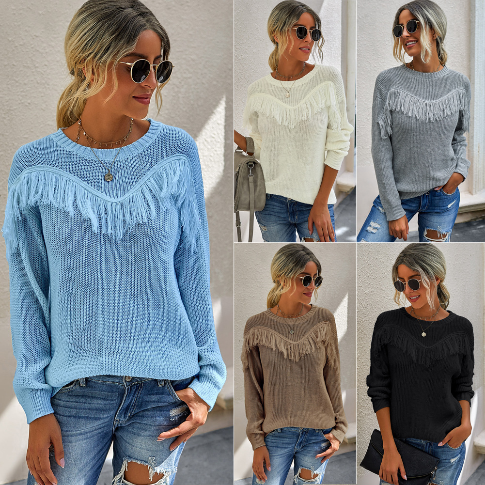 Fashion stitching tassel women's sweater