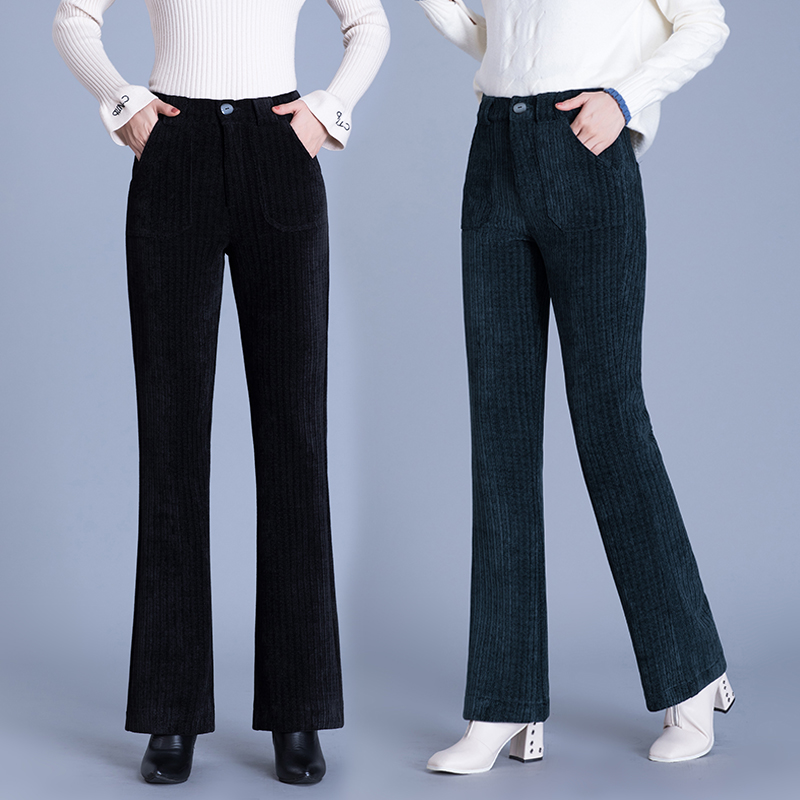Thick Elastic Cigh Waist And Slim Corduroy Flared Pants