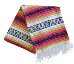 Geometric tassel style blanket - Rose Red - View 1