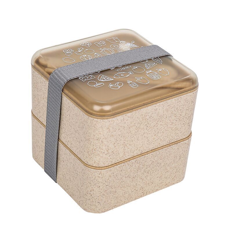 Double Layer Square Wheat Straw Lunch Box Wheat Color - Shop at LoveMi