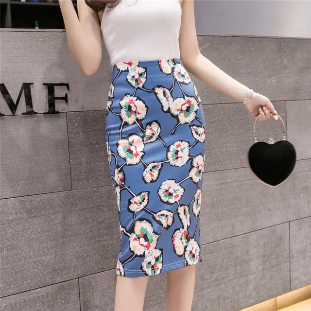 High waisted colorful hip skirt 3492Blue - Shop at LoveMi