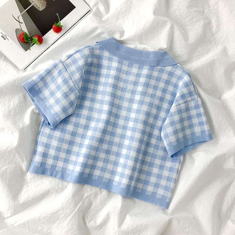 Plaid short-sleeved t-shirt polo shirt