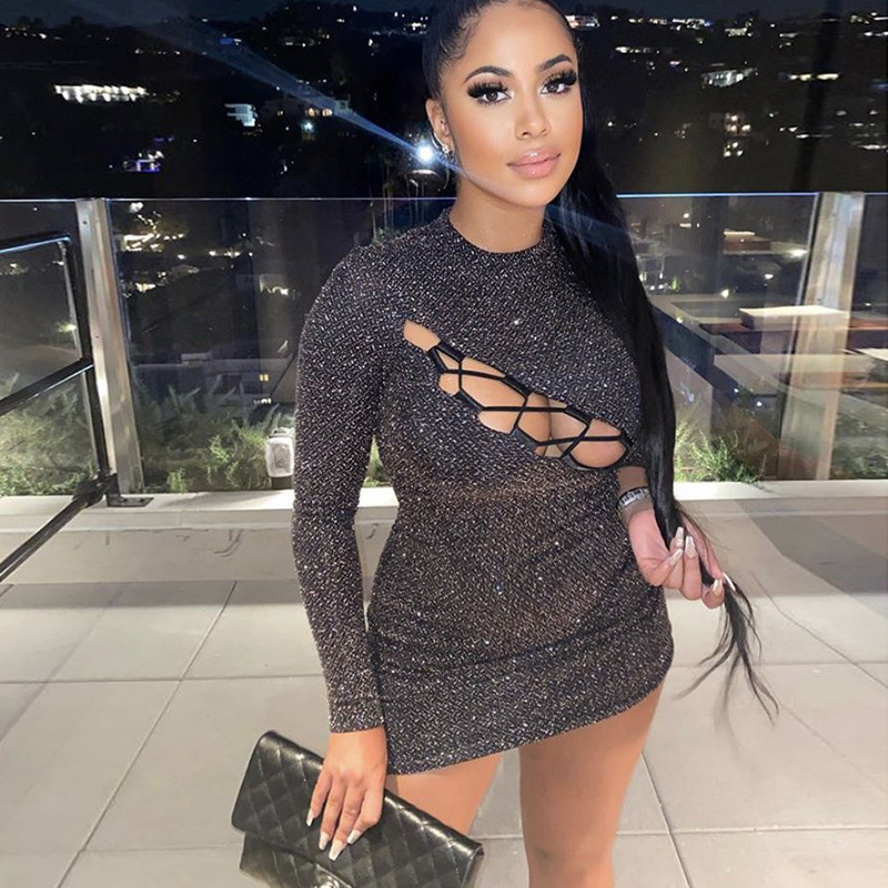 Tie cutout round neck dress