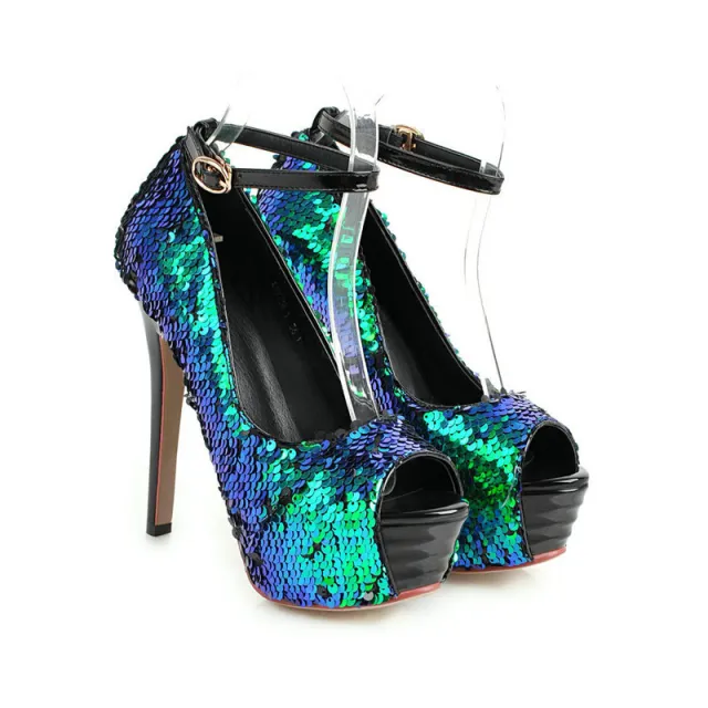 Super high heel sequined high heels Green - Shop at LoveMi
