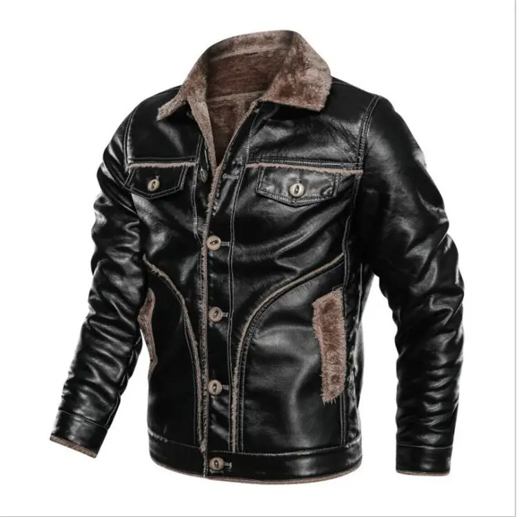 Lapel and Cashmere Men's Casual PU Leather