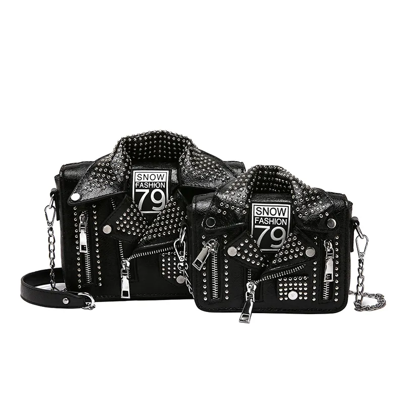 The New Punk Rivet Shoulder Messenger Handbag - Black