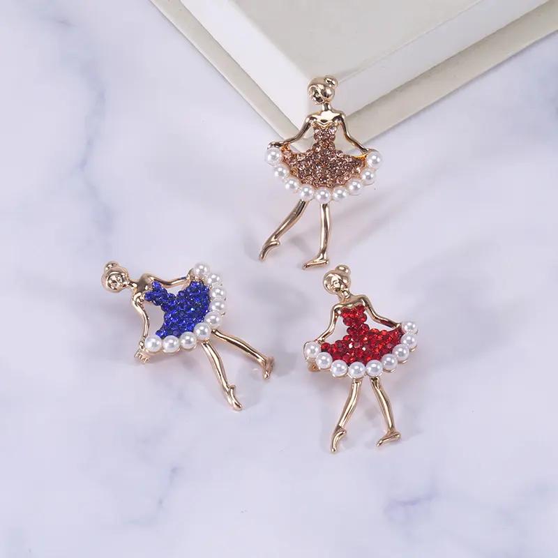 Rhinestone Pearl Dress Dancing Girl Brooches Women Dancer Sports