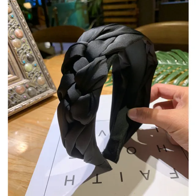 Korean Version of Solid Color Braided Wide brimmed Fabric Headband Black - Shop at LoveMi