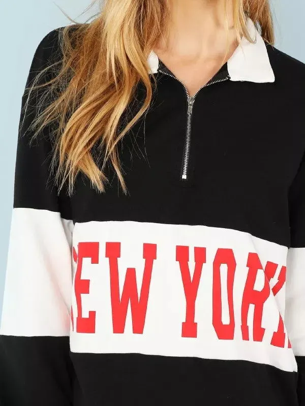 Printed black and white contrast sweater Black - Shop at LoveMi